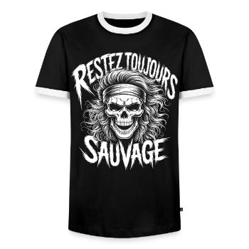 Bleib wild Immer Schädel - Männer Kontrast-T-Shirt - Schwarz/Weiß - Vorne - AI Model Female 172 light (172cm) & AI Model Male 178 light (178cm)