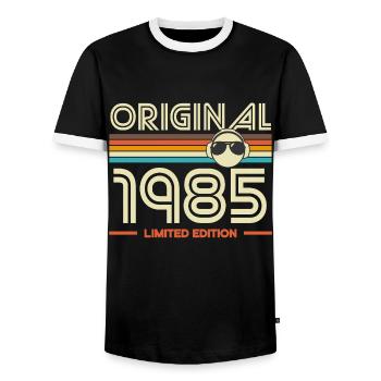 1985 Retro Edition - Men's Ringer Shirt - black/white - Front - AI Model Female 172 light (172cm) & AI Model Male 178 light (178cm)