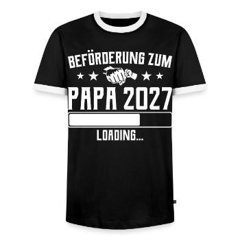 Promotion to Dad 2027 Loading Gift - Men's Ringer Shirt - black/white - Front - AI Model Female 172 light (172cm) & AI Model Male 178 light (178cm)