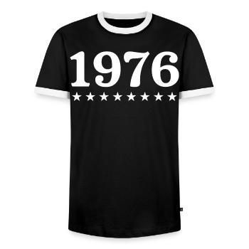 1976 Limited Edition 1976 Retro 1976 - Men's Ringer Shirt - black/white - Front - AI Model Female 172 light (172cm) & AI Model Male 178 light (178cm)