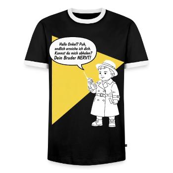 Hello uncle - pick up? Your brother is funny annoying - Men's Ringer Shirt - black/white - Front - AI Model Female 172 light (172cm) & AI Model Male 178 light (178cm)