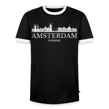 Amsterdam skyline, Amsterdam Netherlands - Men's Ringer Shirt - black/white - Front - AI Model Female 172 light (172cm) & AI Model Male 178 light (178cm)