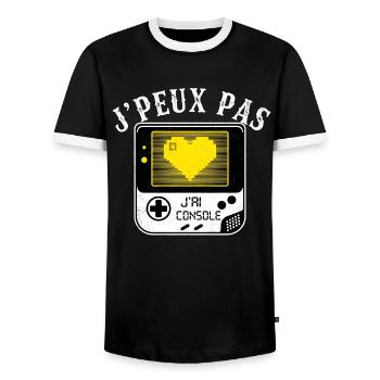 J'peux pas j'ai console cœur rétro - T-shirt contrasté Homme - noir/blanc - Devant - AI Model Female 172 light (172cm) & AI Model Male 178 light (178cm)