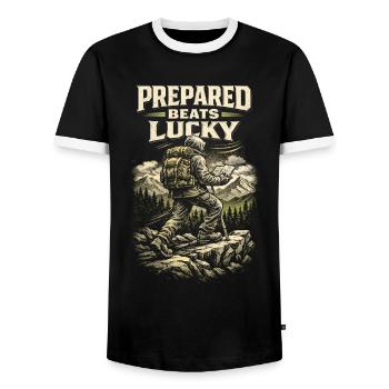 Prepper Survivalist Prepared Beats Lucky - Men's Ringer Shirt - black/white - Front - AI Model Female 172 light (172cm) & AI Model Male 178 light (178cm)