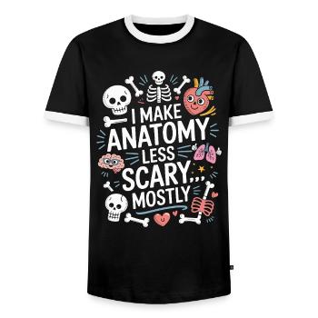 PT Educator I Make Anatomy Less Physiotherapy - Männer Kontrast-T-Shirt - Schwarz/Weiß - Vorne - AI Model Female 172 light (172cm) & AI Model Male 178 light (178cm)