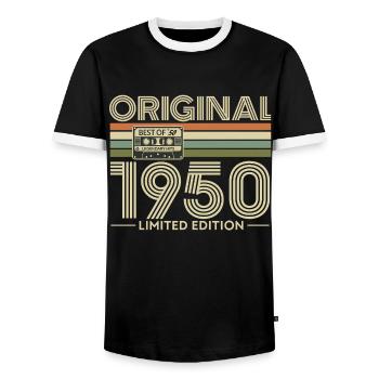 Originale limitierte Retro-Kassette von 1950 - Männer Kontrast-T-Shirt - Schwarz/Weiß - Vorne - AI Model Female 172 light (172cm) & AI Model Male 178 light (178cm)