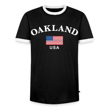 Oakland, États-Unis - T-shirt contrasté Homme - noir/blanc - Devant - AI Model Female 172 light (172cm) & AI Model Male 178 light (178cm)
