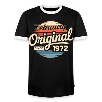 February 1972 Birthday present February 1972 - Men's Ringer Shirt - black/white - Front - AI Model Female 172 light (172cm) & AI Model Male 178 light (178cm)