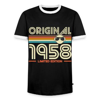 Originale Retro-Edition von 1958 - Männer Kontrast-T-Shirt - Schwarz/Weiß - Vorne - AI Model Female 172 light (172cm) & AI Model Male 178 light (178cm)