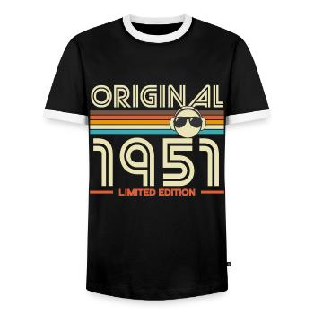 Originale Retro-Edition von 1951 - Männer Kontrast-T-Shirt - Schwarz/Weiß - Vorne - AI Model Female 172 light (172cm) & AI Model Male 178 light (178cm)
