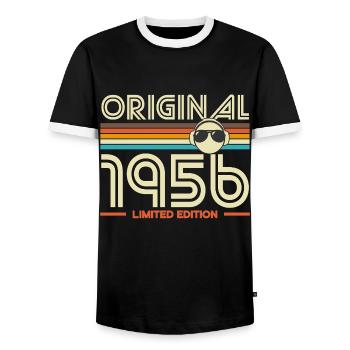 Original 1956 Retro Stripes - Men's Ringer Shirt - black/white - Front - AI Model Female 172 light (172cm) & AI Model Male 178 light (178cm)