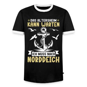 Opa ALTERSHEIM KANN WARTEN MUSS NACH NORDDEICH - Männer Kontrast-T-Shirt - Schwarz/Weiß - Vorne - AI Model Female 172 light (172cm) & AI Model Male 178 light (178cm)