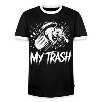 Aggressive rat in the trash can – My Trash - Men's Ringer Shirt - black/white - Front - AI Model Female 172 light (172cm) & AI Model Male 178 light (178cm)