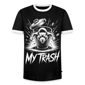 Aggressive rat in the trash can – My Trash - Men's Ringer Shirt - black/white - Front - AI Model Female 172 light (172cm) & AI Model Male 178 light (178cm)