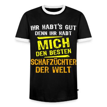Sheep Farmer Gift - Men's Ringer Shirt - black/white - Front - AI Model Female 172 light (172cm) & AI Model Male 178 light (178cm)