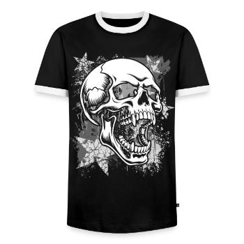 Skull in grunge splatter - Men's Ringer Shirt - black/white - Front - AI Model Female 172 light (172cm) & AI Model Male 178 light (178cm)