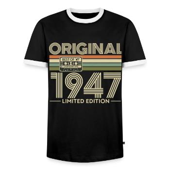 Original 1947 Limited Edition Retro - Männer Kontrast-T-Shirt - Schwarz/Weiß - Vorne - AI Model Female 172 light (172cm) & AI Model Male 178 light (178cm)