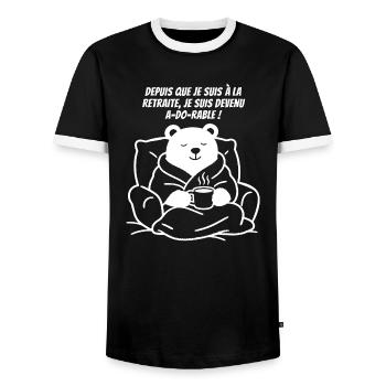 Ma Retraite en Peignoir (texte blanc) - T-shirt contrasté Homme - noir/blanc - Devant - AI Model Female 172 light (172cm) & AI Model Male 178 light (178cm)