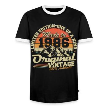 Original 1986 Vintage jahrgang GeburtstagGeschenk - Männer Kontrast-T-Shirt - Schwarz/Weiß - Vorne - AI Model Female 172 light (172cm) & AI Model Male 178 light (178cm)
