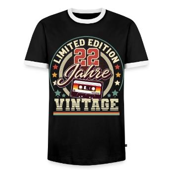 22nd Birthday Vintage Cassette - Men's Ringer Shirt - black/white - Front - AI Model Female 172 light (172cm) & AI Model Male 178 light (178cm)