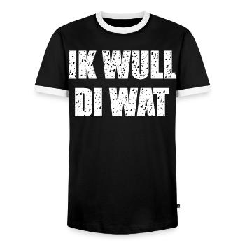 Funny Low German saying - Men's Ringer Shirt - black/white - Front - AI Model Female 172 light (172cm) & AI Model Male 178 light (178cm)