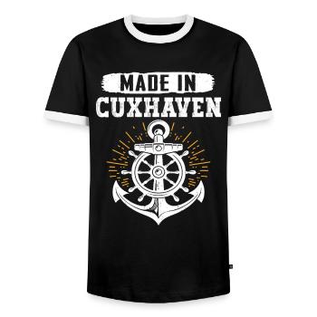 Cuxhavener MADE IN CUXHAVEN Lustiges - Männer Kontrast-T-Shirt - Schwarz/Weiß - Vorne - AI Model Female 172 light (172cm) & AI Model Male 178 light (178cm)