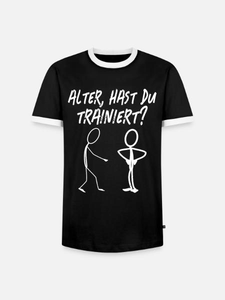 Strichmännchen WARST DU TRAINIEREN LUSTIG - Männer Kontrast-T-Shirt - Schwarz/Weiß