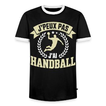 j'peux pas j'ai handball joueur de handball - T-shirt contrasté Homme - noir/blanc - Devant - AI Model Female 172 light (172cm) & AI Model Male 178 light (178cm)