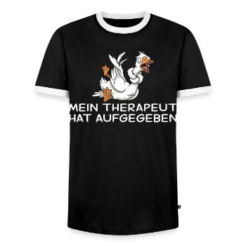 Crazy Goose My Therapist Gave Up - Men's Ringer Shirt - black/white - Front - AI Model Female 172 light (172cm) & AI Model Male 178 light (178cm)