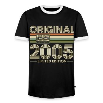 Original 2005 Limited Edition Retro - Men's Ringer Shirt - black/white - Front - AI Model Female 172 light (172cm) & AI Model Male 178 light (178cm)