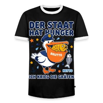 The state is hungry pelican - Men's Ringer Shirt - black/white - Front - AI Model Female 172 light (172cm) & AI Model Male 178 light (178cm)
