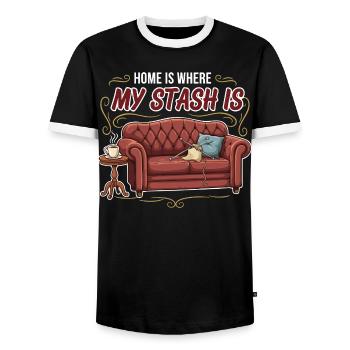 Häkelhumor stricken Zuhause ist mein Vorrat - Männer Kontrast-T-Shirt - Schwarz/Weiß - Vorne - AI Model Female 172 light (172cm) & AI Model Male 178 light (178cm)