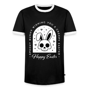 Creepy Happy Easter bunny skull gothic aesthetic - Men's Ringer Shirt - black/white - Front - AI Model Female 172 light (172cm) & AI Model Male 178 light (178cm)