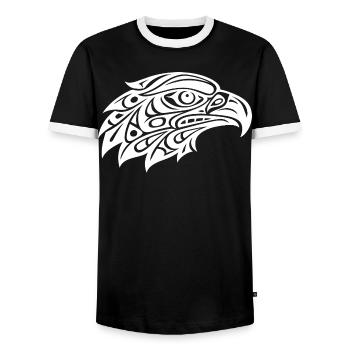 Tribal Eagle Head Art - Men's Ringer Shirt - black/white - Front - AI Model Female 172 light (172cm) & AI Model Male 178 light (178cm)