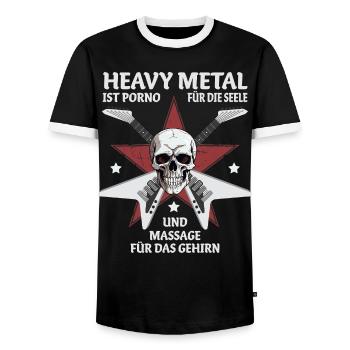 Heavy metal is porn for the soul - Men's Ringer Shirt - black/white - Front - AI Model Female 172 light (172cm) & AI Model Male 178 light (178cm)