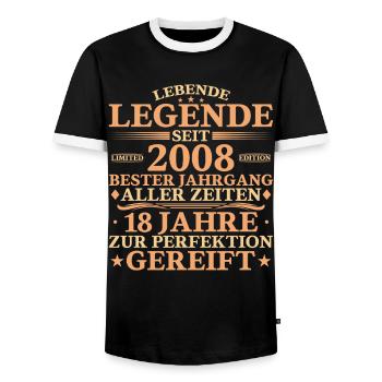 2008 Vintage Born 18 Years Birthday - Men's Ringer Shirt - black/white - Front - AI Model Female 172 light (172cm) & AI Model Male 178 light (178cm)