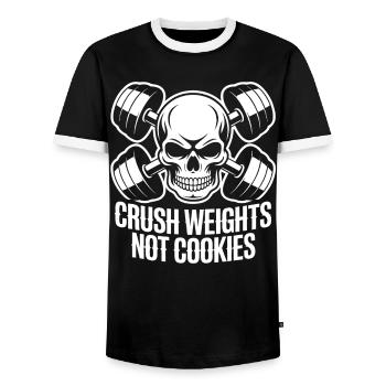 Crush Weights Gym No Sugar - Men's Ringer Shirt - black/white - Front - AI Model Female 172 light (172cm) & AI Model Male 178 light (178cm)