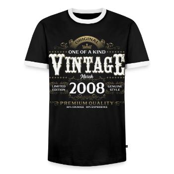 18th Birthday Gift Husband Vintage March 2008 - Men's Ringer Shirt - black/white - Front - AI Model Female 172 light (172cm) & AI Model Male 178 light (178cm)