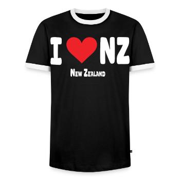 J’adore la Nouvelle-Zélande - T-shirt contrasté Homme - noir/blanc - Devant - AI Model Female 172 light (172cm) & AI Model Male 178 light (178cm)
