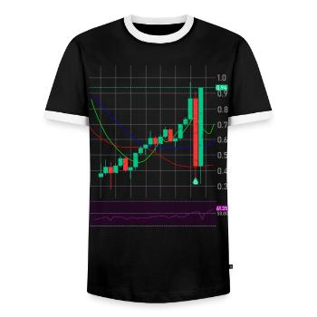 Échange d’actions crypto - T-shirt contrasté Homme - noir/blanc - Devant - AI Model Female 172 light (172cm) & AI Model Male 178 light (178cm)