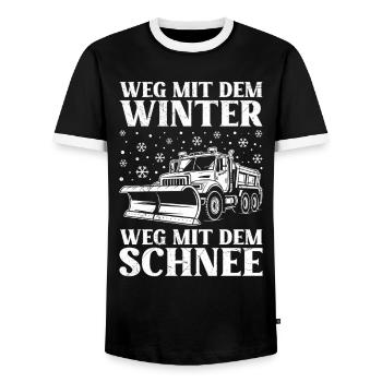 AWAY WITH THE WINTER AWAY WITH THE SNOW - Men's Ringer Shirt - black/white - Front - AI Model Female 172 light (172cm) & AI Model Male 178 light (178cm)