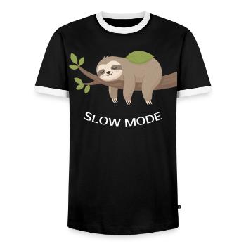 Slow Mode Sloth on Branch - Men's Ringer Shirt - black/white - Front - AI Model Female 172 light (172cm) & AI Model Male 178 light (178cm)