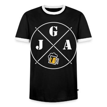 JGA Bier (Junggesellenabschied Kreis Symbol NEG2C) - Männer Kontrast-T-Shirt - Schwarz/Weiß - Vorne - AI Model Female 172 light (172cm) & AI Model Male 178 light (178cm)