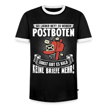 Postman BETTER BE NET TO YOUR POSTMAN - Men's Ringer Shirt - black/white - Front - AI Model Female 172 light (172cm) & AI Model Male 178 light (178cm)