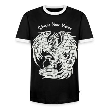 Phoenix Rising – Pure White - Men's Ringer Shirt - black/white - Front - AI Model Female 172 light (172cm) & AI Model Male 178 light (178cm)