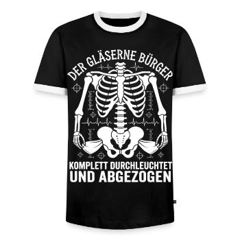 The Transparent Citizen X-rayed and Peeled Off - Men's Ringer Shirt - black/white - Front - AI Model Female 172 light (172cm) & AI Model Male 178 light (178cm)