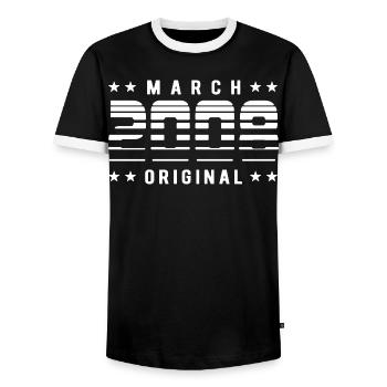 March 2008 Original Striped Vintage Geburtstag - Männer Kontrast-T-Shirt - Schwarz/Weiß - Vorne - AI Model Female 172 light (172cm) & AI Model Male 178 light (178cm)