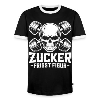 Sugar Eats Figure Skull Dumbbells - Men's Ringer Shirt - black/white - Front - AI Model Female 172 light (172cm) & AI Model Male 178 light (178cm)