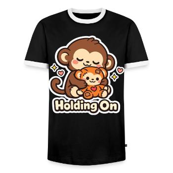 Punch Macaque Holding On - Men's Ringer Shirt - black/white - Front - AI Model Female 172 light (172cm) & AI Model Male 178 light (178cm)