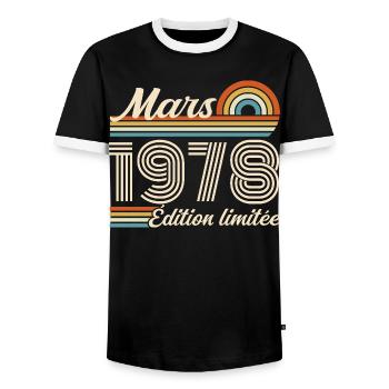 48e Cadeau d’anniversaire - Né en mars 1978 - T-shirt contrasté Homme - noir/blanc - Devant - AI Model Female 172 light (172cm) & AI Model Male 178 light (178cm)